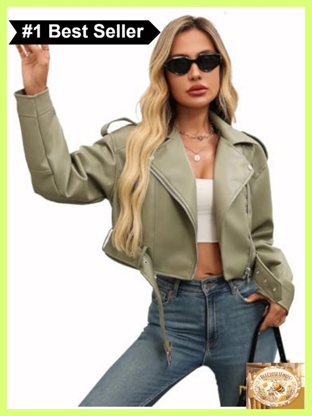 Faux Leather Cropped Moto Biker Jacket Vegan Belted